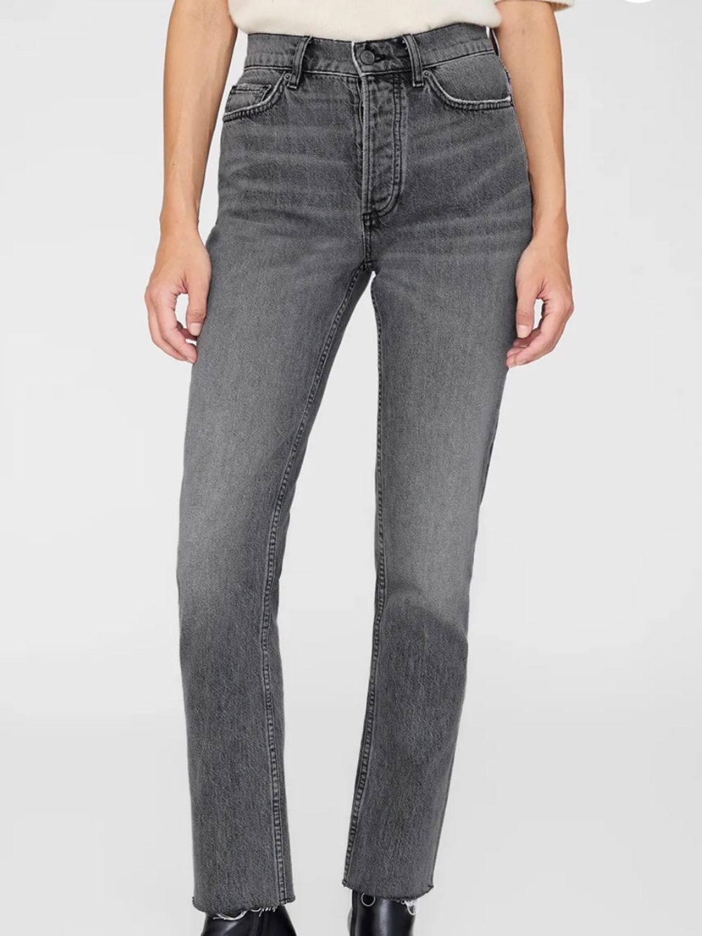 Anine Bing Bruno Cut High-Rise Straight Leg Jeans - Gray